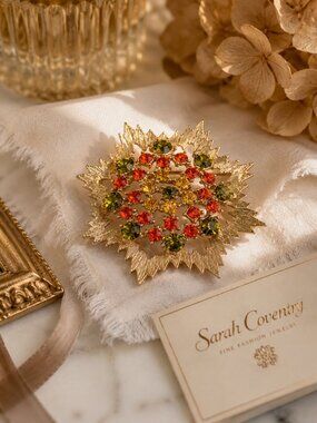 Sarah Coventry Jonquil Brooch Gold Tone Autumn Rhinestone Starburst Vintage